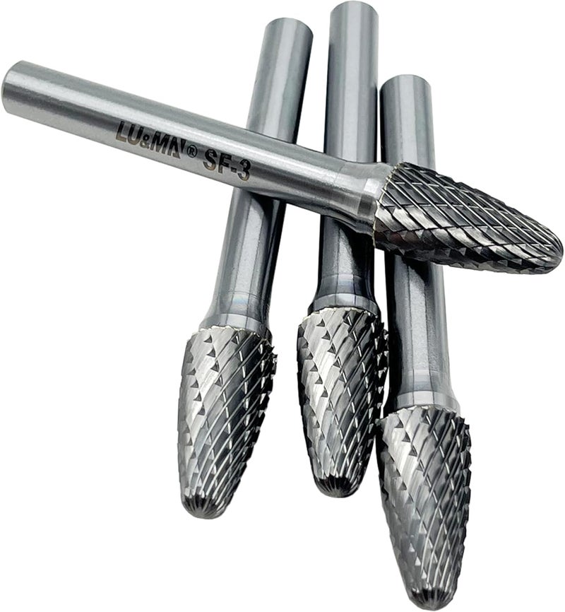 LU&MN SF-3 Tungsten Carbide Burr Tree Shape Radius End Double Cut Rotary Burr File with 1/4'' Shank, 4pcs by - Image 5